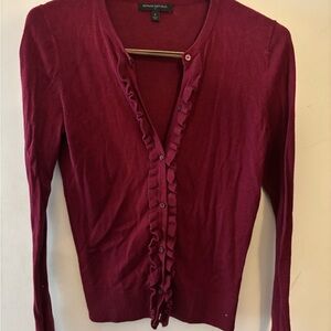 Banana Republic Maroon Ruffle Cardigan Sweater